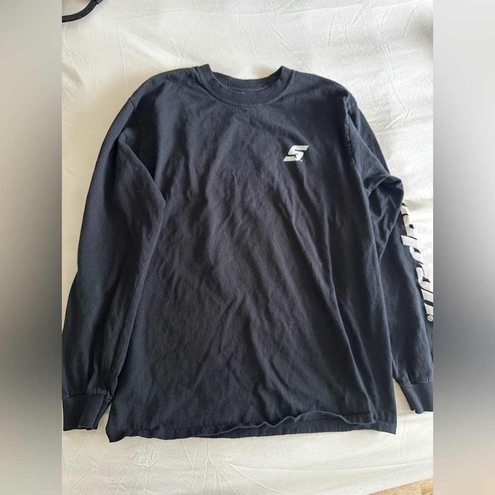 Black Snap On Long Sleeve T Shirt In Small With Logos on Arms